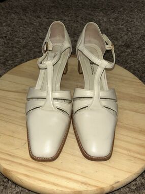 VTG Amalfi for Nordstrom Italian Leather T-Strap Block Heel Shoes Womens 9C Wide